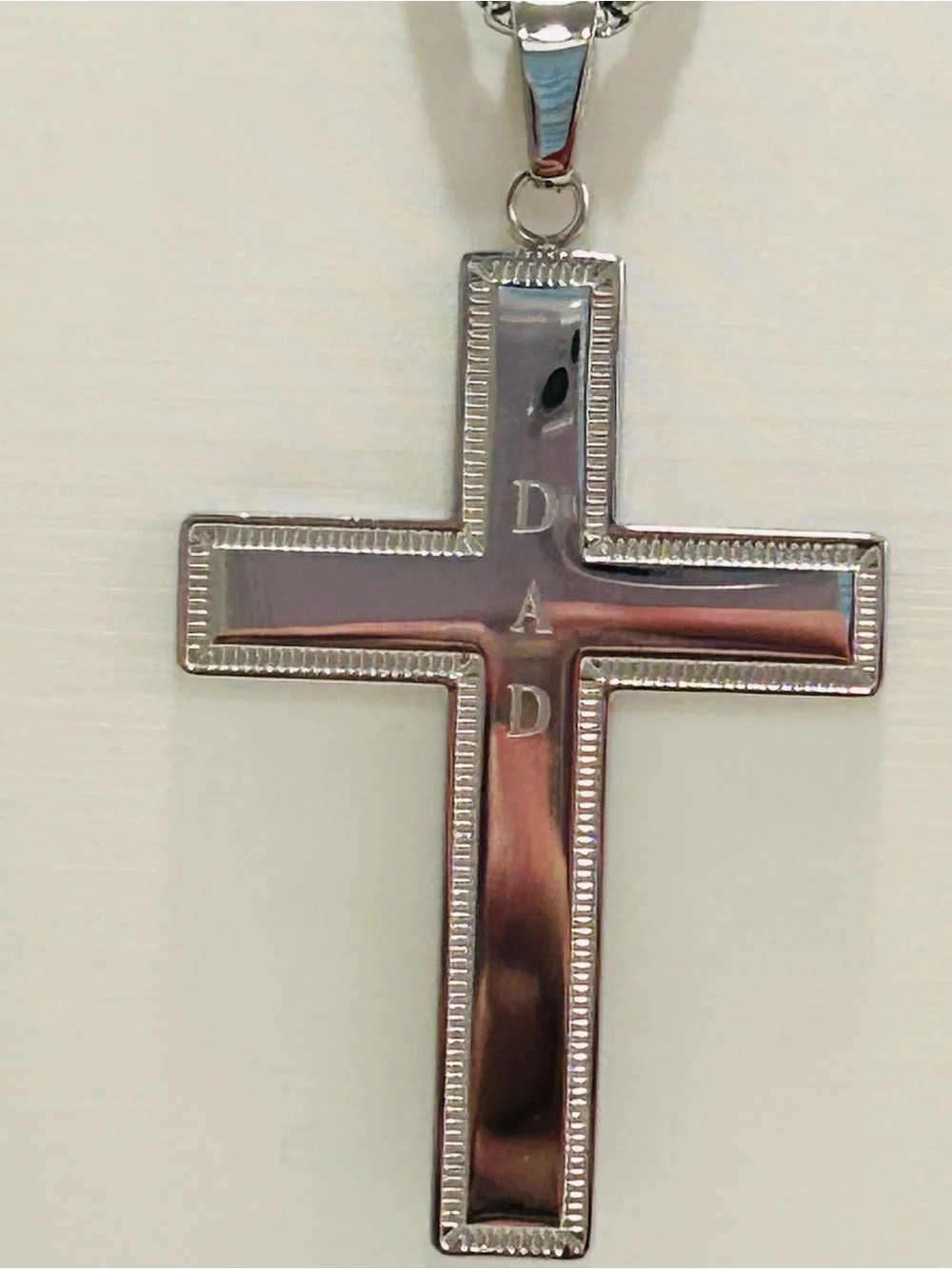 Avon Mens Cross Necklace Stainless Steel Engraved DAD Silvertone 24